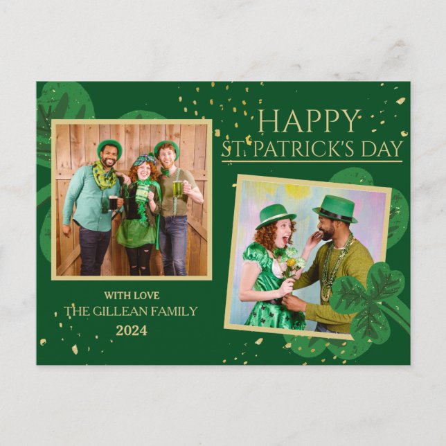 Cartão Postal De Festividades Feliz Rua. Dia de Patrick Shamrocks Família uma fo (Frente)