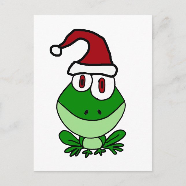 Cartão Postal De Festividades Feliz Sapo Verde Vestindo Santa Hat (Frente)