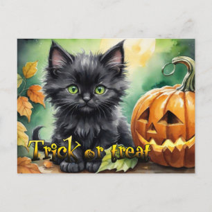Cartão Postal De Festividades Feliz truque de Dia das Bruxas ou trate o gatinho