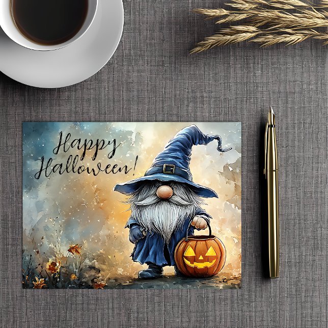Cartão Postal De Festividades Feliz truque de Halloween ou trate Gnome (Criador carregado)