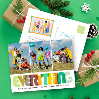 Cartão Postal De Festividades Feliz Tudo Colorido Tipografia Foto Moderna