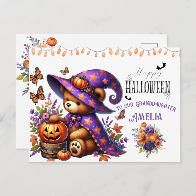 Cartão Postal De Festividades Feliz Urso de Mágico Helloween (Frente/Verso)