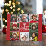 Cartão Postal De Festividades Feliz Vermelho - moderna Colagem de Fotos 8<br><div class="desc">Use 8 fotos quadradas para fazer uma recordação de Natal feliz e única. Se precisar mover alguma coisa,  clique no botão personalizar para fazer alterações.</div>