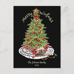 Cartão Postal De Festividades Feliz Woofmas Design de Cachorro - Bichon Frise