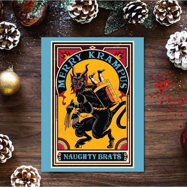 Cartão Postal De Festividades Feliz Xmas Krampus Naughs Brats Circus Poster (Add some fun to your Christmas greetings with this Krampus postcard design.)