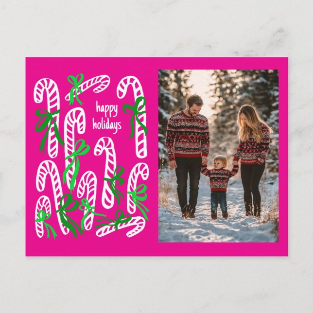 Cartão Postal De Festividades Felizes Feriados Candycanes, Natal PERSONALIZADO (Frente)