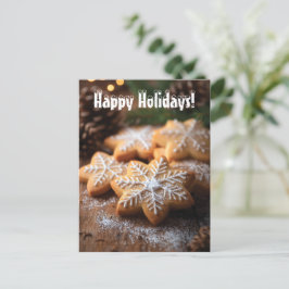 Cartão Postal De Festividades Felizes feriados com cookies em forma de floco de