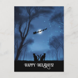 Cartão Postal De Festividades Felizes feriados com dois gatos e Papais noeis