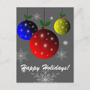 Cartão Postal De Festividades Felizes Feriados, Flocos de neve e design