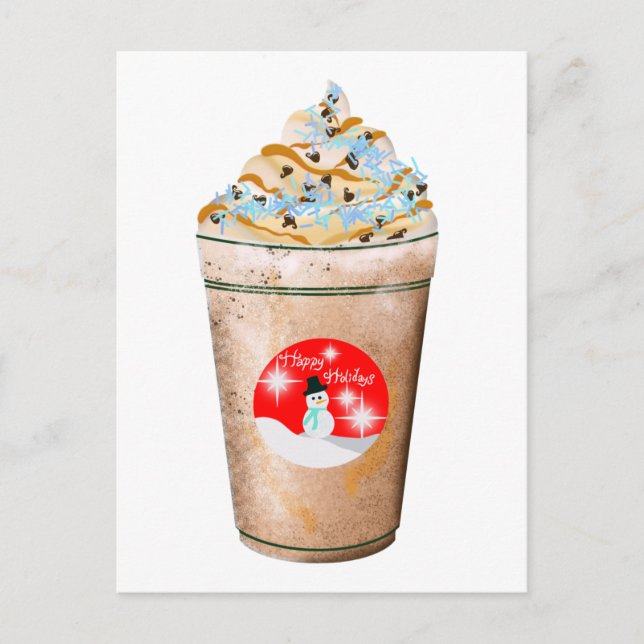 Cartão Postal De Festividades Felizes Feriados Snowman Caramel E Sprinkles Latte (Frente)
