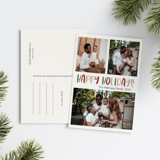 Cartão Postal De Festividades Felizes Feriados Verdes Negros Três Fotos (Criador carregado)