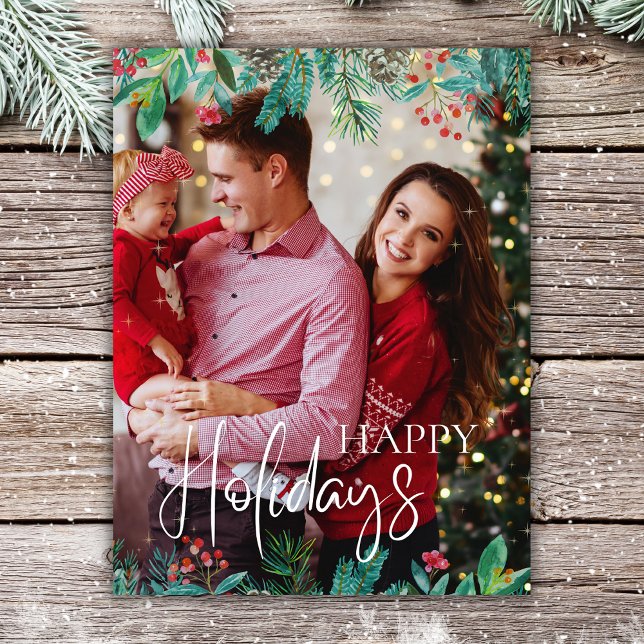 Cartão Postal De Festividades Felizes Férias 1 Foto Natal Greenery (Criador carregado)