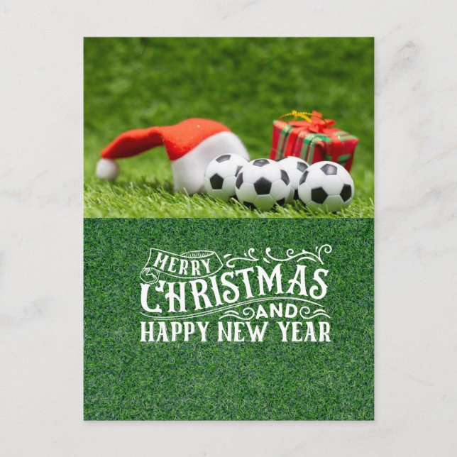 Cartão Postal De Festividades Felizes Férias do Futebol com o Natal (Frente)