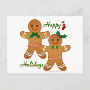 Cartão Postal De Festividades Felizes Férias Homem de Biscoito Menino Menina