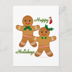 Cartão Postal De Festividades Felizes Férias Homem de Biscoito Menino Menina