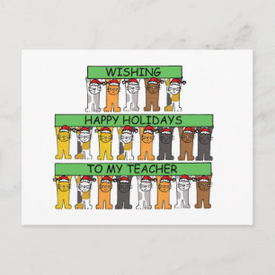 Cartão Postal De Festividades Felizes Férias para Gatos de Cartoon de Professor