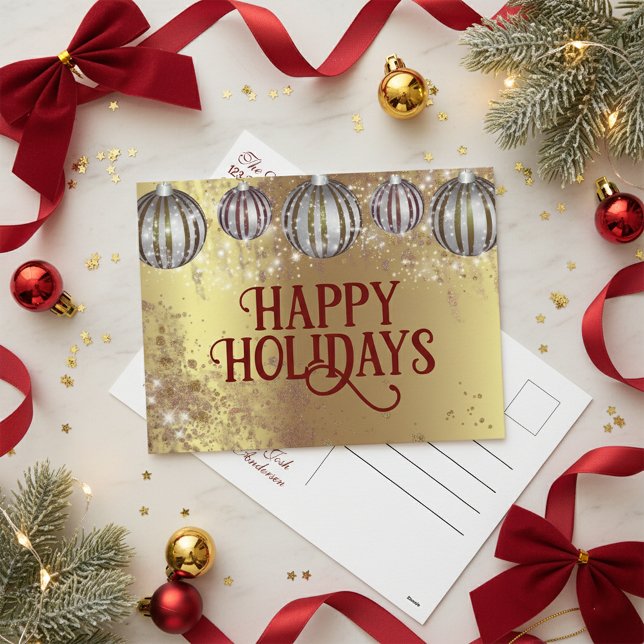 Cartão Postal De Festividades Felizes Festas de Natal Douradas Festivas (Criador carregado)