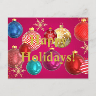 Cartão Postal De Festividades Felizes Festas! Enfeites de Natal Vermelhos
