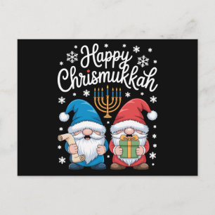 Cartão Postal De Festividades Felizes Gnomos do Chrismukkah Menorá Hanukkah Nata