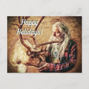 Cartão Postal De Festividades Felizes Papais noeis de Férias e Reindeer de Shawn