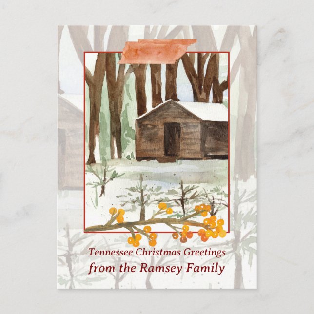 Cartão Postal De Festividades Felry Christmas Tennessee Cabin Smokey Mounts (Frente)