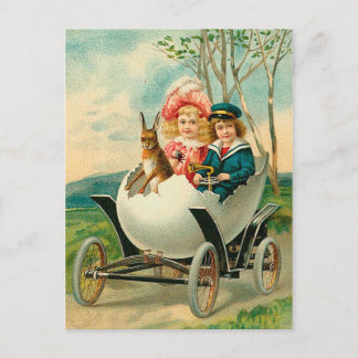 Cartão Postal De Festividades Felz pascoa a você vintage do carro da casca de