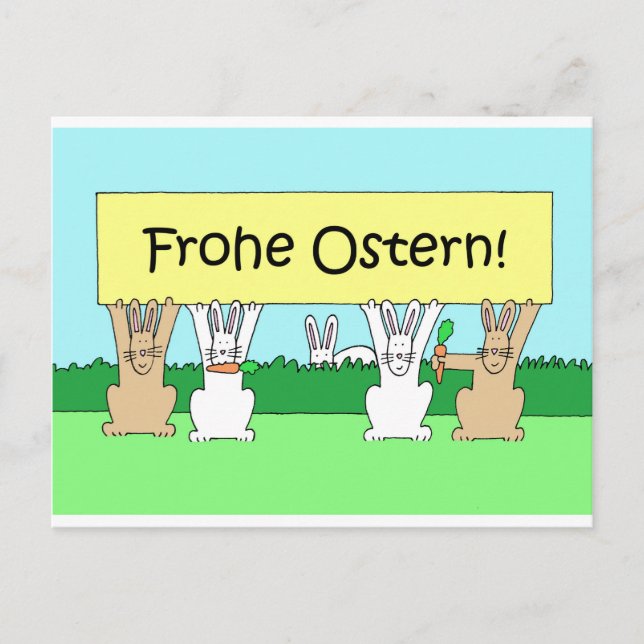 Cartão Postal De Festividades Felz pascoa alemão Frohe Ostern Cartoon Bunnies (Frente)