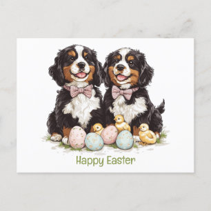 Cartão Postal De Festividades Felz pascoa Bernese Cães de Montanha Ovos de Pásco