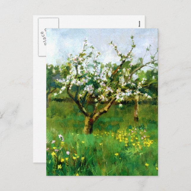 Cartão Postal De Festividades Felz pascoa. Blossom de Maçã de Blossom Belas Arte (Frente/Verso)