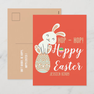 Cartão Postal De Festividades Felz pascoa, coelhinho de Páscoa, família simples