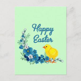 Cartão Postal De Festividades Felz pascoa com Pintinho bebê
