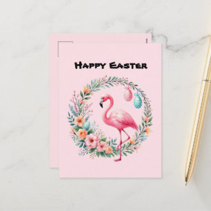 Cartão Postal De Festividades Felz pascoa cor-de-rosa flamingo adiciona mensagem