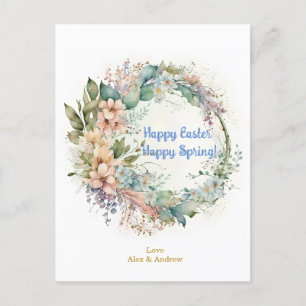 Cartão Postal De Festividades Felz pascoa Happy Primavera Sky Blue Floral