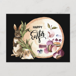 Cartão Postal De Festividades Felz pascoa | Macaroons Bunnies com Primavera