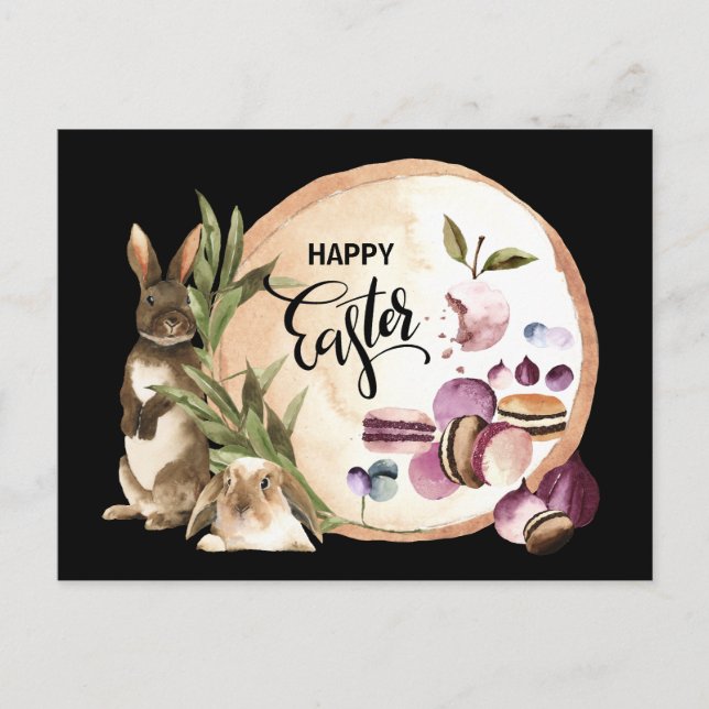 Cartão Postal De Festividades Felz pascoa | Macaroons Bunnies com Primavera (Frente)