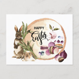 Cartão Postal De Festividades Felz pascoa | Macaroons Bunnies com Primavera