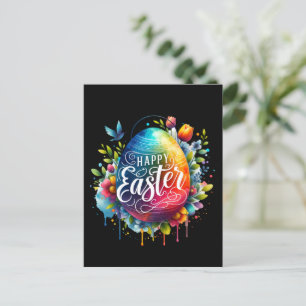 Cartão Postal De Festividades Felz pascoa: Ovo de Páscoa de Aquarela Vibrante