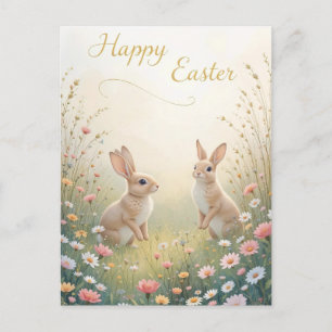 Cartão Postal De Festividades Felz pascoa Rustic Primavera Bunnies