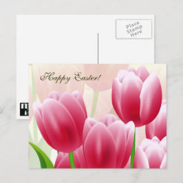 Cartão Postal De Festividades Felz pascoa. Tulipas de primavera