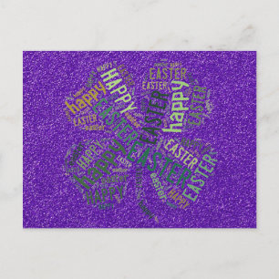 Cartão Postal De Festividades Felz pascoa Verde Roxo-Brilhante Com Quatro Folhas