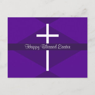 Cartão Postal De Festividades Felz pascoa White Cross Purple Christian
