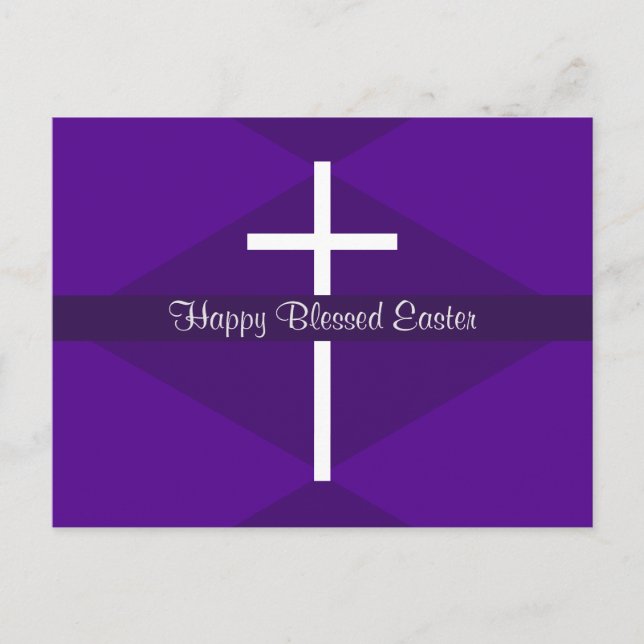 Cartão Postal De Festividades Felz pascoa White Cross Purple Christian (Frente)