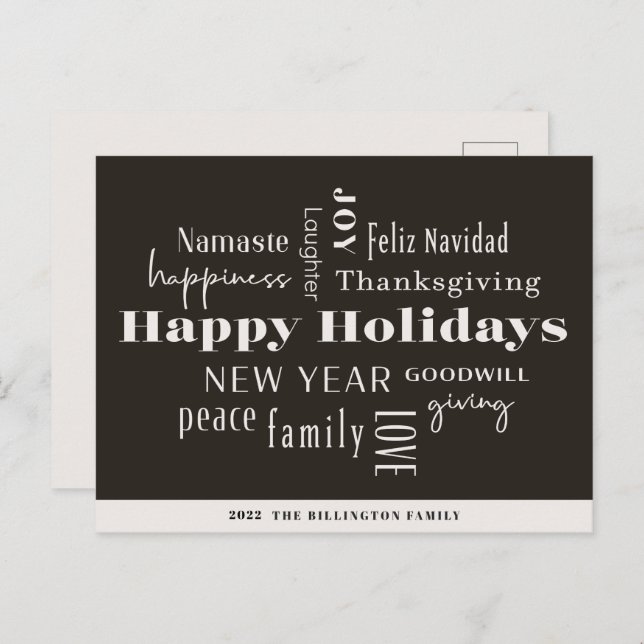 Cartão Postal De Festividades Feriado de Ano Novo Muitas saudações Cream Preto (Frente/Verso)