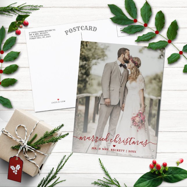 Cartão Postal De Festividades Feriado de Fotografias de Natal Casado no Newlywed (Criador carregado)