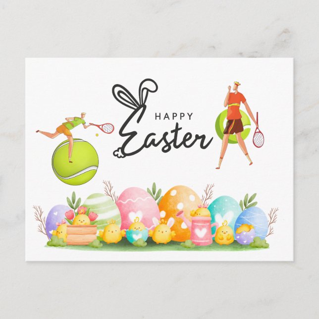 Cartão Postal De Festividades Feriado de Páscoa de tênis para Tênis Player (Frente)