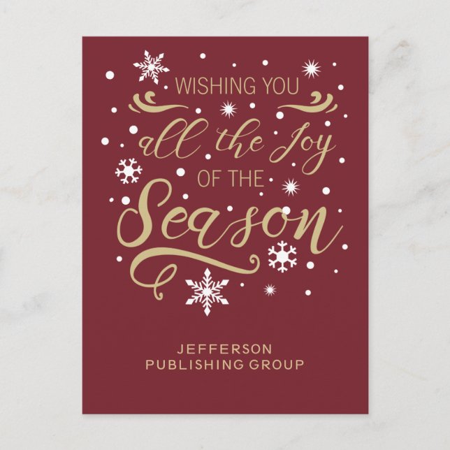 Cartão Postal De Festividades Feriado do Elegante Moderno Vermelho e Dourado (Frente)