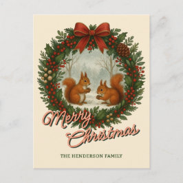 Cartão Postal De Festividades Feriado em Inglês Retroativo Com Esquilos Cutos