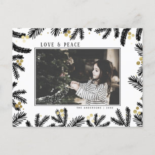 Cartão Postal De Festividades Feriado moderno de pinheiro preto e Dourado e Berr