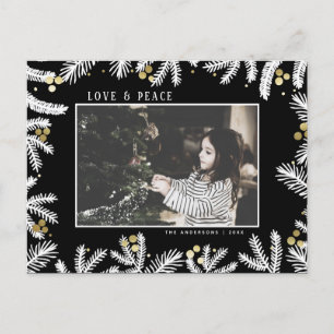 Cartão Postal De Festividades Feriado moderno de pinheiro preto e Dourado e Berr