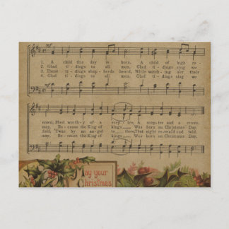 Cartão Postal De Festividades Feriado na Folha de Música de natais vintages